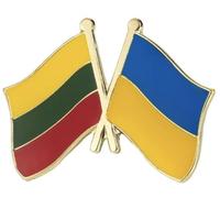 Lituania, Lituania, Ucrania, bandera nacional ucraniana, banderas cruzadas, amistad, amor, aliados, aliados, pin esmaltado de 1 pulgada, esmalte, esmalte