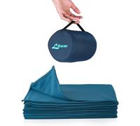 Litume Manta de Viaje Ligera y Transpirable, 170 x 122 cm Suave Manta de avión para viajeros, sábana de Camping Plegable con Saco de Cosas para Tren, Campamento, Viajes (Vellón(Verde Azulado))