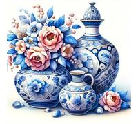 Lituor 5D Blue White Porcelain Diamond Art Painting Kits for Adults,Flower Vase Diamond Painting for Beginner,DIY Full Cross Stitch Embroidery Art Pictures Home Wall Decor Gift Round Drill,75x75 cm