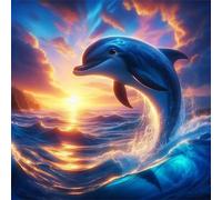 Lituor 5D Cute Dolphins Diamond Art Painting Kits for Adults,Marine Animals Diamond Painting for Beginner,DIY Full Cross Stitch Embroidery Art Pictures Home Wall Decor Gift Square Drill,45x45 cm