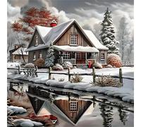 Lituor 5D Farm Cottage Diamond Art Painting Kits for Adults,Winter Scenery Diamond Painting for Beginner,DIY Full Cross Stitch Embroidery Art Pictures Home Wall Decor Gift Square Drill,95x95 cm