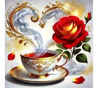 Lituor 5D Flower Coffee Diamond Art Painting Kits for Adults,Fantasy Love Diamond Painting for Beginner,DIY Full Cross Stitch Embroidery Art Pictures Home Wall Decor Gift Round Drill,95x95 cm