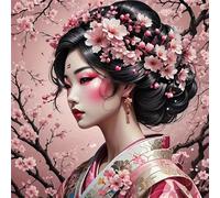 Lituor 5D Flower Woman Diamond Art Painting Kits for Adults,Pink Japanese Diamond Painting for Beginner,DIY Full Cross Stitch Embroidery Art Pictures Home Wall Decor Gift Round Drill,45x45 cm