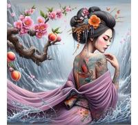 Lituor 5D Japanese Woman Diamond Art Painting Kits for Adults,Flower Wave Woman Diamond Painting for Beginner,DIY Full Cross Stitch Embroidery Art Pictures Home Wall Decor Gift Round Drill,45x45 cm