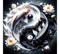 Lituor 5D Lotus Koi Diamond Art Painting Kits for Adults,Yin Yang Landscape Diamond Painting for Beginner,DIY Full Cross Stitch Embroidery Art Pictures Home Wall Decor Gift Square Drill,85x85 cm