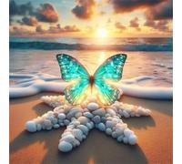 Lituor 5D Sunset Beach Diamond Art Painting Kits for Adults,Stone Butterfly Diamond Painting for Beginner,DIY Full Cross Stitch Embroidery Art Pictures Home Wall Decor Gift Square Drill,45x45 cm