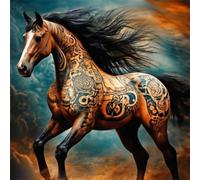 Lituor 5D Tribal Horse Diamond Art Painting Kits for Adults,Animal Diamond Painting for Beginner,DIY Full Cross Stitch Embroidery Art Pictures Home Wall Decor Gift Round Drill,45x45 cm
