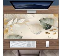 Lituor Alfombrilla de Ratón 600x300x3mm,Alfombrilla ratón XXL Gaming Hojas Blancas Doradas,Superficie Que Mejora La Precisión Y Velocidad Base Antideslizante,Alfombrillao de Escritorio para Laptop