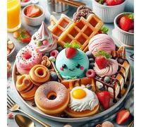 Lituor Desayuno Diamond Painting Kit Completo,75x75 cm 5D Delicioso Diamond Painting,DIY Redondo Pintura de Diamantes Rhinestone Bordado de Punto de Cruz Artes Manualidades Hogar Decor