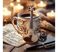 Lituor Diamond Painting Kit Completo,5D Copa de violín diamond painting para Adultos,Redondo DIY Música de café Kits de Pintura de Diamantes Lienzo Punto de Cruz Craft para Hogar Pared Decor 45x45 cm