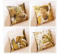 Lituor Fundas Cojines 60x60cm,Juego de 4 Fundas de Cojines Decorativos de Lino,cojineo para Sofá con Cremallera Invisible para Patio, jardín,Dormitorio,Silla Cama (Hojas de Palma Amarillas)