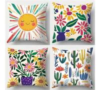 Lituor Fundas de Cojines Flores soleadas 30x30 cm Juego de 4 Modernas Cuadrada Funda de Almohada Decorativa Doble Cara Fundas Cojines para Sofá Cama Hogar Patio (Plantas abstractas)
