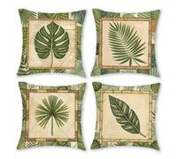 Lituor Juego de 4 Fundas Cojines 65x65 cm Hojas Verdes Funda de Almohada Decorativa Antiguo Terciopelo Suave Cojines Cojin Cuadrada para Sala Estar Dormitorio Oficina Decorativos