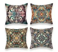 Lituor Juego de 4 Fundas Cojines 65x65 cm Mandala Vintage Funda de Almohada Decorativa Antiguo Terciopelo Suave Cojines Cojin Cuadrada para Sala Estar Dormitorio Oficina Decorativos