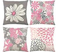 Lituor Juego de 4 Fundas Cojines 65x65 cm Rosa Gris Funda de Almohada Decorativa Flores abstractas Terciopelo Suave Cojines Cojin Cuadrada para Sala Estar Dormitorio Oficina Decorativos