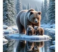 Lituor Osos de río Diamond Painting Kit Completo,75x75 cm 5D Animales de invierno Diamond Painting,DIY Redondo Pintura de Diamantes Rhinestone Bordado de Punto de Cruz Artes Manualidades Hogar Decor