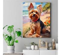 Lituor Pintar por Numeros Adultos,Perro Yorkshire junto al mar sin Marco DIY Pintura por Números,Kit de Pintura al óleo de Lienzo Adultos Pigmento Acrílico Paint by Numbers para Hogar Decor 40x50cm