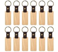 LITZEE 12 Piezas de Llaveros de Madera en Bruto, Llaveros DIY en Bruto para Manualidades, Rectangulares con Anilla para Pintar, Decorar con Abalorios, DIY, Regalos