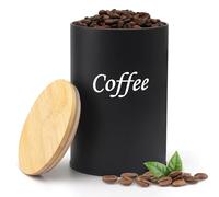 LITZEE Lata de Café Hermética 500 ml, Recipiente para Granos de Café, Recipiente Hermético para Almacenamiento de Granos de Café, Lata de Café con Tapa de Madera en Negro Mate (Negro, Coffee)