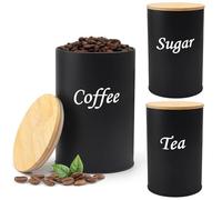 LITZEE Lata de Café Hermética, 500 ml, Recipiente para Granos de Café, Recipiente Hermético para Almacenamiento de Granos de Café, Lata de Café con Tapa de Madera en Negro Mate (Negro, 3pcs)