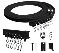 LITZEE Riel de Cortina Flexible, 5 Metros/16,4 Pies, Montaje en Techo con Ruedas Silenciosas, Sistema de Rieles para Ventanas, Cortinas, Separadores de Espacios, Sistema de Cortina de Rieles, Negro
