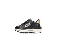 LIU JO BF5043 Amazing Black Zapatillas de moda para mujer de piel negra con circonitas y cuña, Negro , 40 EU
