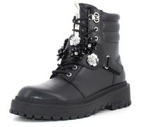 LIU JO Botas Militares con Flores de Cristal, Negro, Cuero, Suela de Goma, Estilo Combat (Negro, Mediano, Sistema tallas calzado EU, Adulto, Números, mediano, 40)