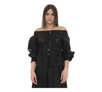 Liu Jo - Túnica de Encaje con Cuello Barco y Puños Fruncidos - Blouses & Shirts - Mujer - Negro - L -