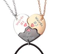 LIU JUN Collar para 3, Weirdo 1 Weirdo 2 Weirdo 3, collar de corazón a juego para 3 mejores amigas, hermanas, amistad, regalos para siempre, L, Zinc, No es una piedra preciosa