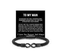 LIU JUN Pulsera de acero inoxidable con texto en inglés «To My Man» («To My Man») con grabado «Love You Forever» de cuero trenzado negro, con tarjeta de mensaje de aliento, regalo de aniversario o