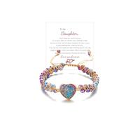 LIU JUN Pulsera de corazón de jaspe con texto en inglés «For Daughter - Love You Forever Jasper, You Are Always In Mine Heart From Mom» de doble capa con cuentas de piedra natural, ajustable, joyería