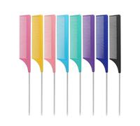 LIUCH Peine de dientes finos colorido, Pin de Metal, estilo de cabello antiestático, peine de cola de rata, peines profesionales for peluquería, cepillo for teñir el cabello(Black)