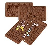 LIUCONGBD 4 Piezas moldes de silicona de chocolate de letras y números, moldes de silicona con alfabeto de feliz cumpleaños para decoración de tartas, moldes de Navidad de Pascua para piruletas dulces