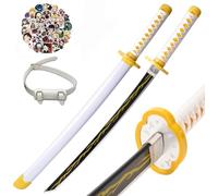 LIUD Katanas Réplica Demo of Slayer Anime Samurai Espadas de Juguete 76 cm Tanjiro Zenitsu ABS Catana para niños Cosplay y Exhibición con Cinturón 50 Pcs Pegatinas Anime (Agatsuma Zenitsu)