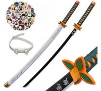 LIUD Katanas Réplica Demo of Slayer Anime Samurai Espadas de Juguete 76 cm Tanjiro Zenitsu ABS Catana para niños Cosplay y Exhibición con Cinturón 50 Pcs Pegatinas Anime (Kochou Shinobu)