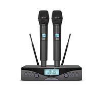 Liudan Micrófono Micrófono inalámbrico Profesional UHF 2 Canales Karaoke Handheld Micrófono Frecuencia Ajustable para Fiestas Etapa Show 50m Uso Distancia Micrófonos inalámbricos (Color : US Plug)