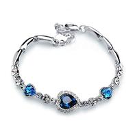 liuduo Pulsera De Plata De Ley 925, Cadena Ocean Blue Corazón Bangle, Amor En Forma De Corazón De Cristal De Zirconio Pulsera, Moda Mujer Encanto Pulsera Joyería Festival Accesorios Par Don Amistad