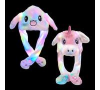 liuer 2PCS LED Gorro de Conejo,Sombrero de Conejito con Orejas en Movimiento,Animal Gorro Orejas ue se Mueven,Sombrero de Salto Levanta Orejas de Cumpleaños Navidad Fiesta Gorro para Mujer Niñas