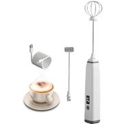 Liuer Espumador de Leche,Mano USB Recargable Batidor de Leche Regulable en 3 Velocidades y con Pantalla LED,con 2 Batidores de Acero Inoxidable para Café, Lattes, Capuchino, Matcha