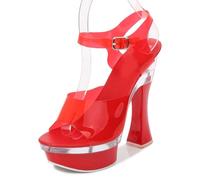 LIUGUISUOCHBH Tacones Altos para Mujer | Sandalias de Verano con tacón Grueso de 14 cm y Tiras en el Tobillo | Estilo Retro Y2K | para Bodas/Fiestas/graduaciones/Clubes,Rojo,41 EU