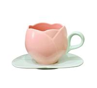 LIUHLFSR Juego de taza café cerámica 300 ml, té con forma tulipán gran capacidad platillo for desayuno avena Para Todo Tipo de Bebidas(Pink Set)