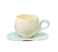 LIUHLFSR Juego de taza café cerámica 300 ml, té con forma tulipán gran capacidad platillo for desayuno avena Para Todo Tipo de Bebidas(Beige Set)