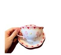 LIUHLFSR Juego de taza y platillo café cerámica con diseño floral en relieve, forma corazón amor pintada a mano motivos florales tridimensionales Para Todo Tipo de Bebidas(Style 1)