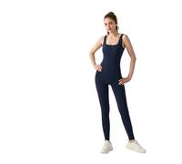 LIUHLFSR Monos de Yoga Calados con Sujetador Integrado, Monos Deportivos de Una Pieza, Elásticos para Mujer, Pilates, Entrenamiento, Yoga y Baile, Azul Profundo, Talla S