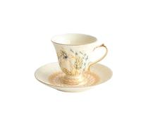LIUHLFSR Tazas de café y té la tarde con diseño retro en relieve, taza platillos borde dorado, juego cerámica forma espiga trigo plato postre Para Todo Tipo de Bebidas(Cup Set-200ml)