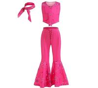 LiUiMiY Disfraz Barbie Niña Conjunto Uniforme de Vaquera Rosa 70s 80s Disco Costume para Halloween Carnaval Cumpleaños