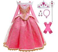 LiUiMiY Disfraz de Aurora para Niñas Maxi Vestido de Princesa Bella Durmiente con Accesorios Cumpleaños Fiesta Carnaval Navidad, 4-5 Años (Etiqueta 120)