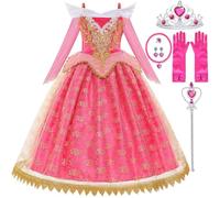 LiUiMiY Disfraz de Aurora para Niñas Maxi Vestido de Princesa Bella Durmiente con Accesorios Cumpleaños Fiesta Carnaval Navidad, 5-6 Años (Etiqueta 130)