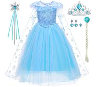 LiUiMiY Disfraz Elsa Niña Princesa Vestido Carnaval Fiesta Halloween Cosplay Navidad Azul con Accesorio, Azul, 116-122 (Etiqueta 120)