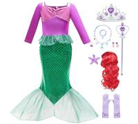 LiUiMiY Disfraz Sirenita Niña Vestido de Princesa Sirena Ariel con Accesorios Cumpleaños Carnaval Navidad, 3-4 Años (Etiqueta 110)